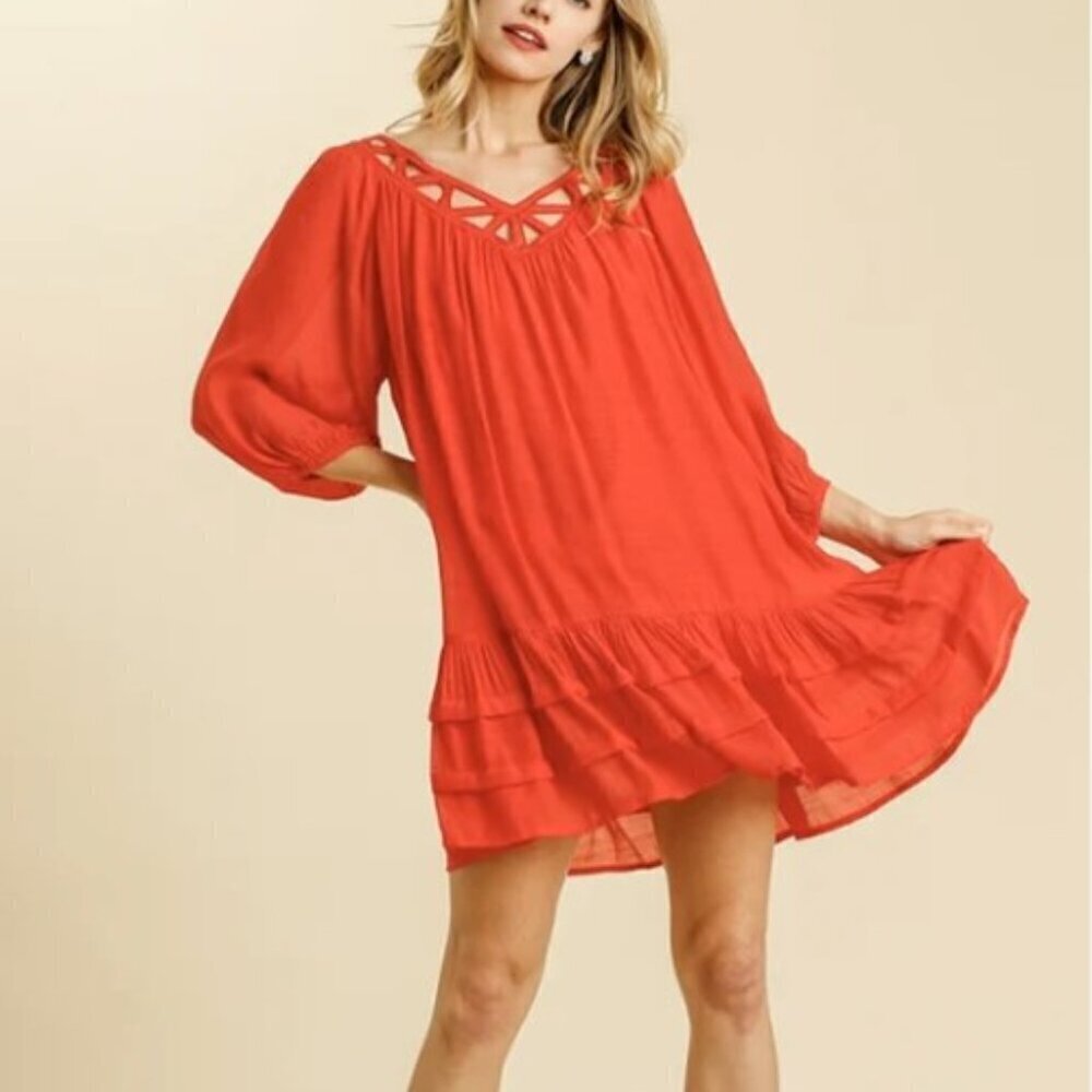 UMGEE RUFFLED CUT OUT TUNIC TOP DRESS (flaw)
